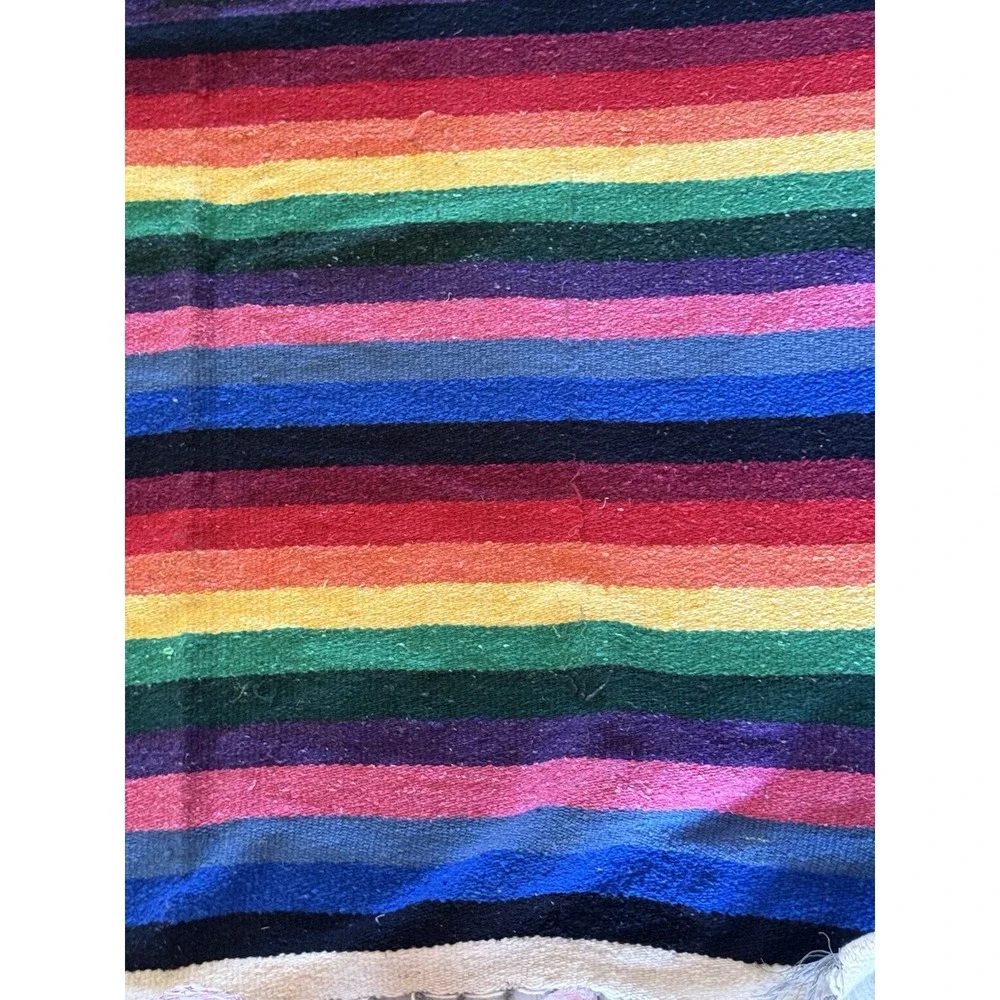 Authentic Handwoven Mexican Diamond Serape Blanket‎ Saltillo Rainbow Boho Throw